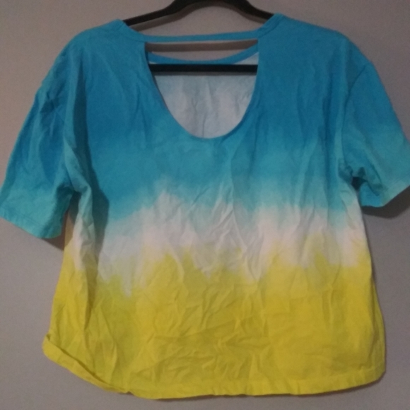 TOMMY HILFIGER SPORT Womens Blue and Yellow Color Fade ombre Crop Top Medium. - Picture 4 of 7